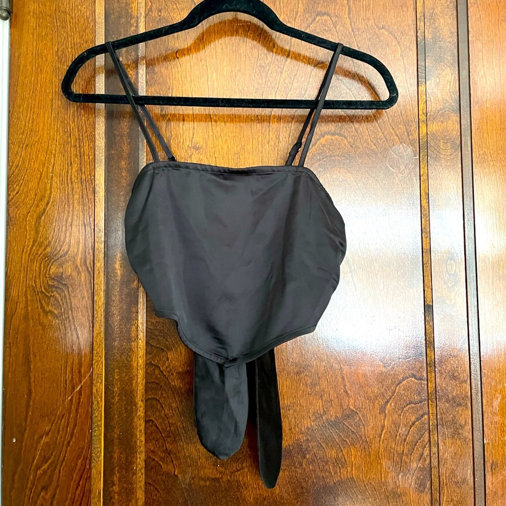 Forever 21 Black Silk Tie-back Top
